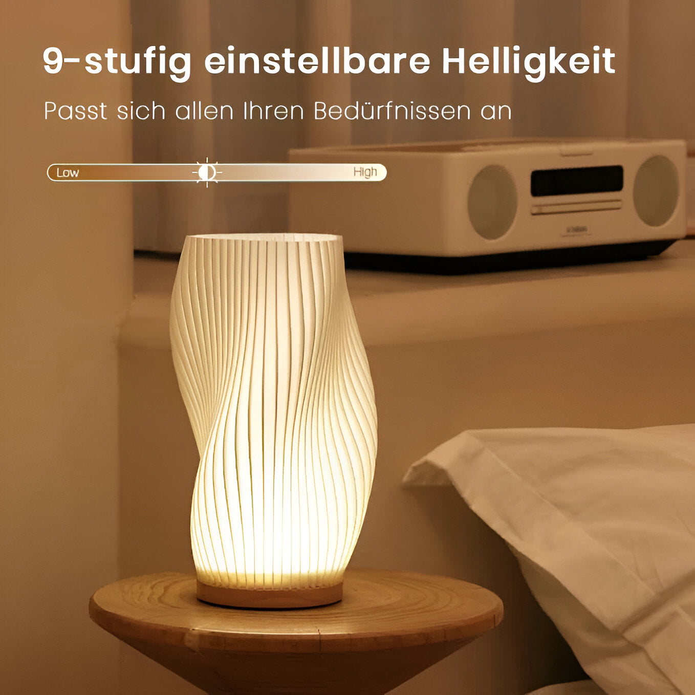 DreamWave - Moderne cremefarbene 3D-Wellenlampe mit elegantem Metallsockel